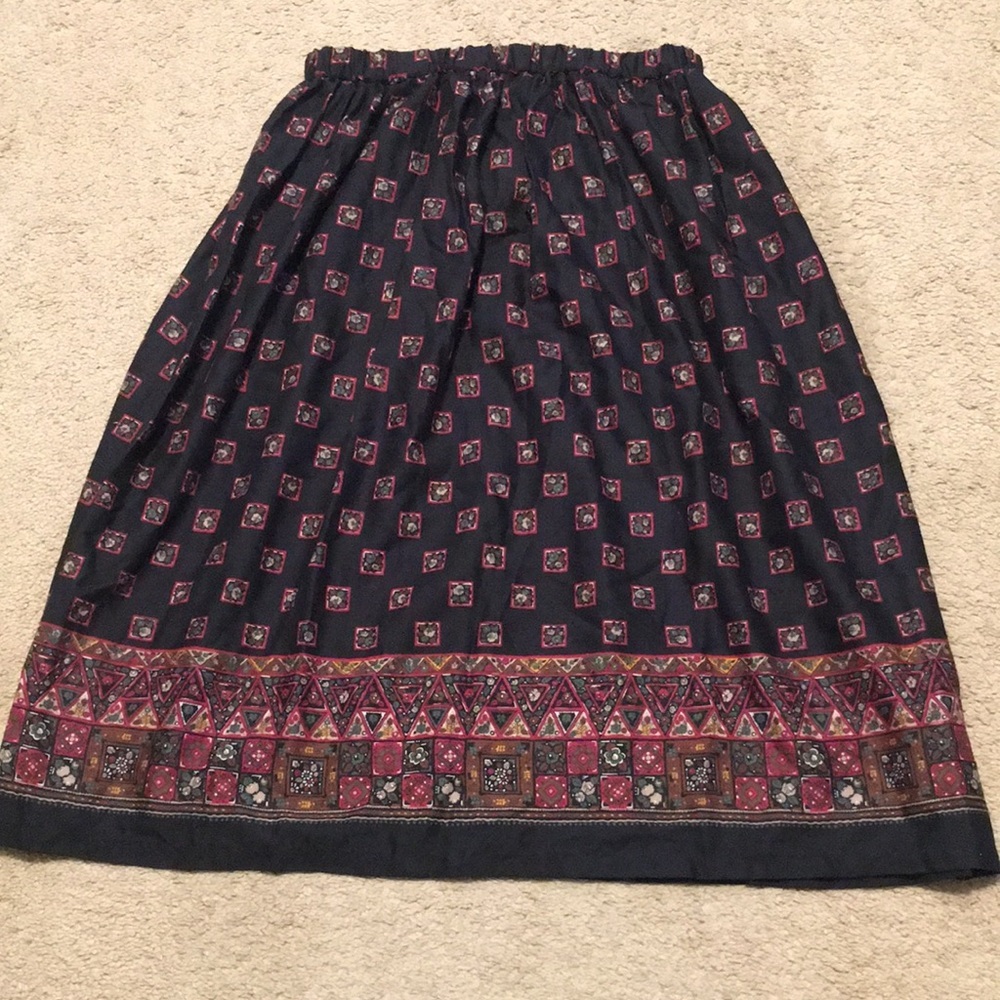 Women's Navy Blue Patterned Midi Skirt